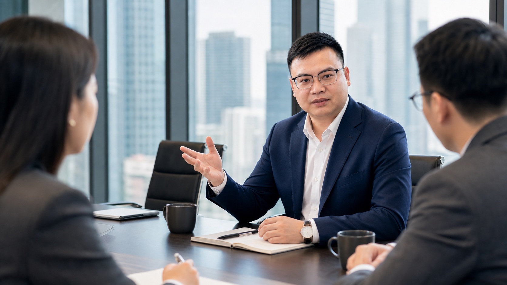 王刚老师在会议室与企业团队面对面交流